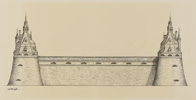 214376 Opstand van de rechterzijde van het kasteel Vredenburg te Utrecht. N.B. De tekening is vervaardigd ten behoeve ...